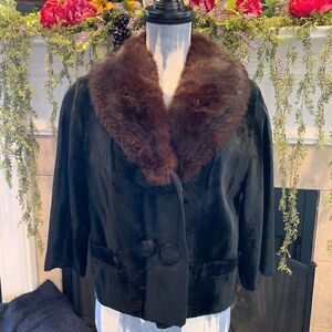 Vintage a Winter Women's M black velvet double breasted jacket with real fur